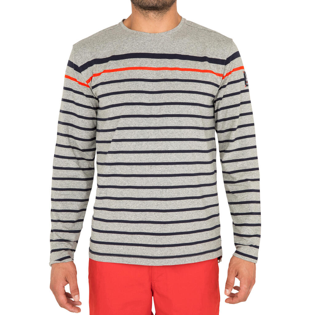 LS T-shirtMen’s 100 Adventure Sailing T-Shirt Striped Grey